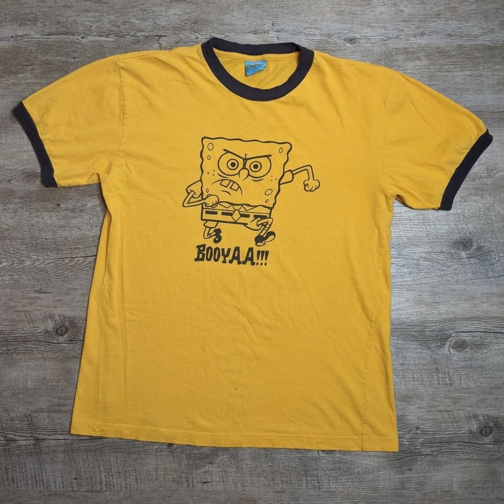 2002 Spongebob Squarepants Vintage Ringer Tee sz XL booyaa y2k Nickelodeon